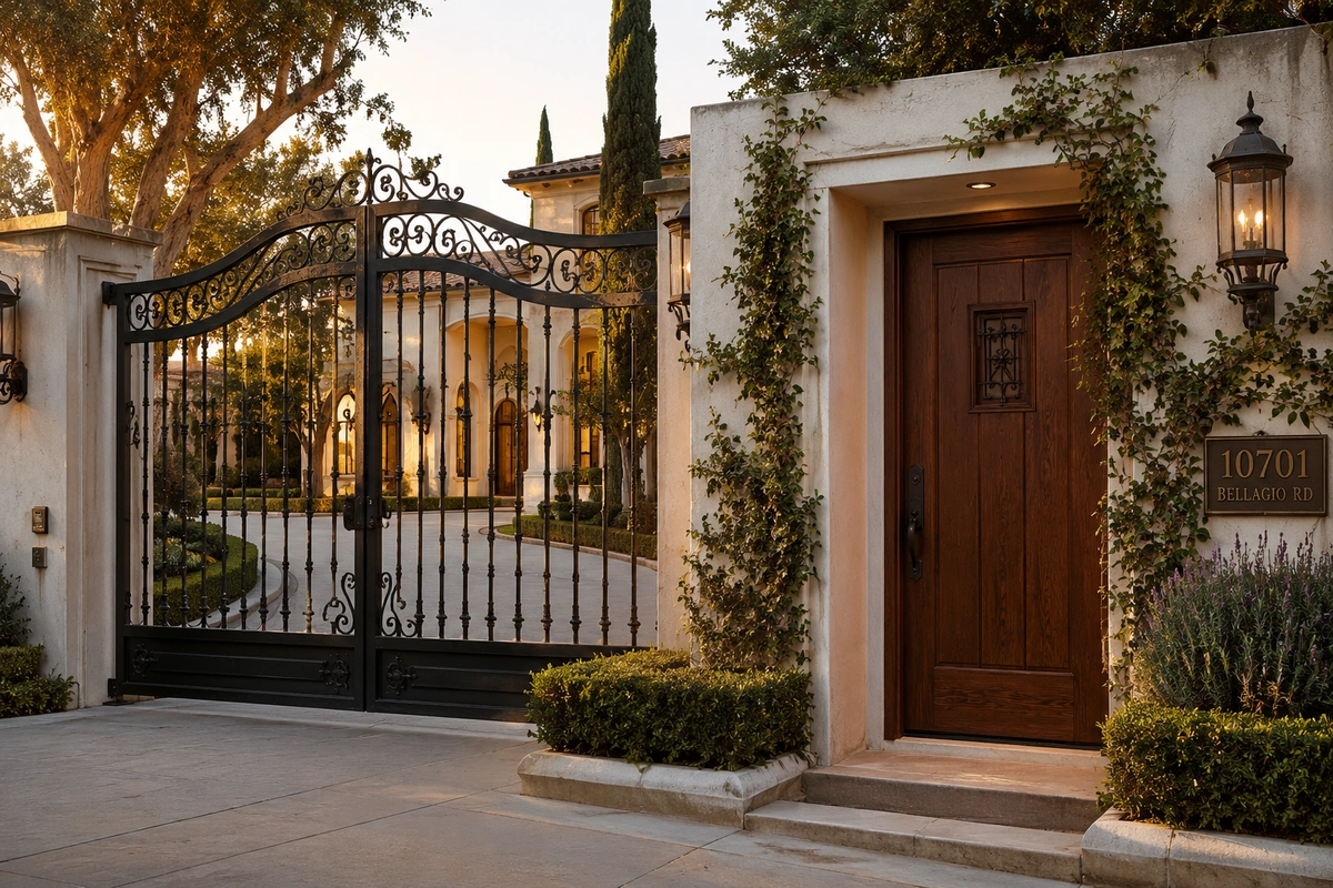 Gated Bel Air and Brentwood community door refinishing that meets HOA architectural guidelines