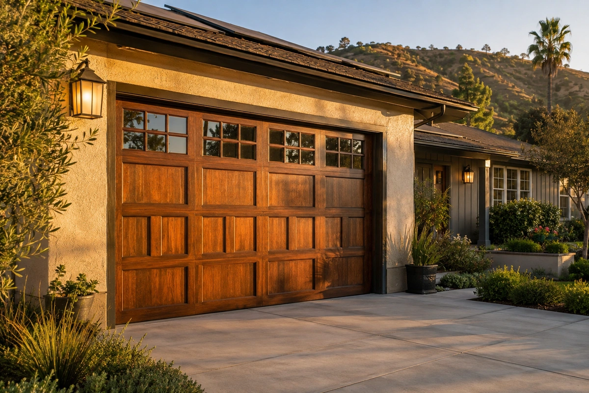 Wood garage door refinishing for Burbank homes near the Verdugo foothills