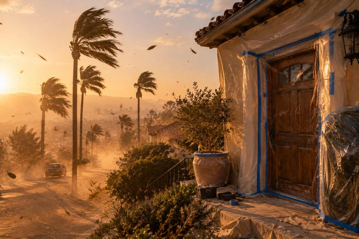 Santa Ana wind season and door refinishing timing in Los Angeles